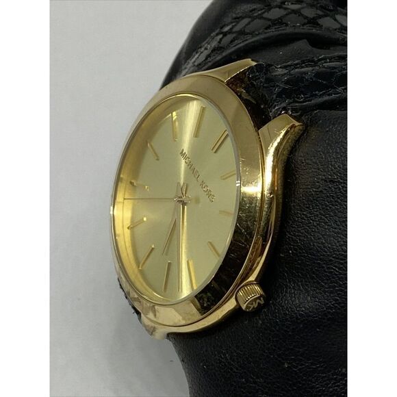 Michael Kors MK2315 Women Black Leather Analog Champagne Dial Quartz Watch XR514 - Picture 4 of 12